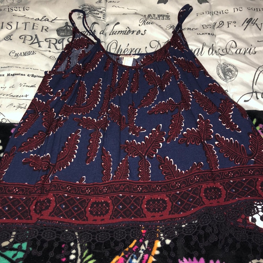 Lace Trim Blue & Red Patterned Tank